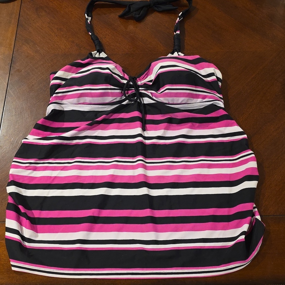 (J29) Motherhood Maternity Pink and Black Striped Top Sz XL
